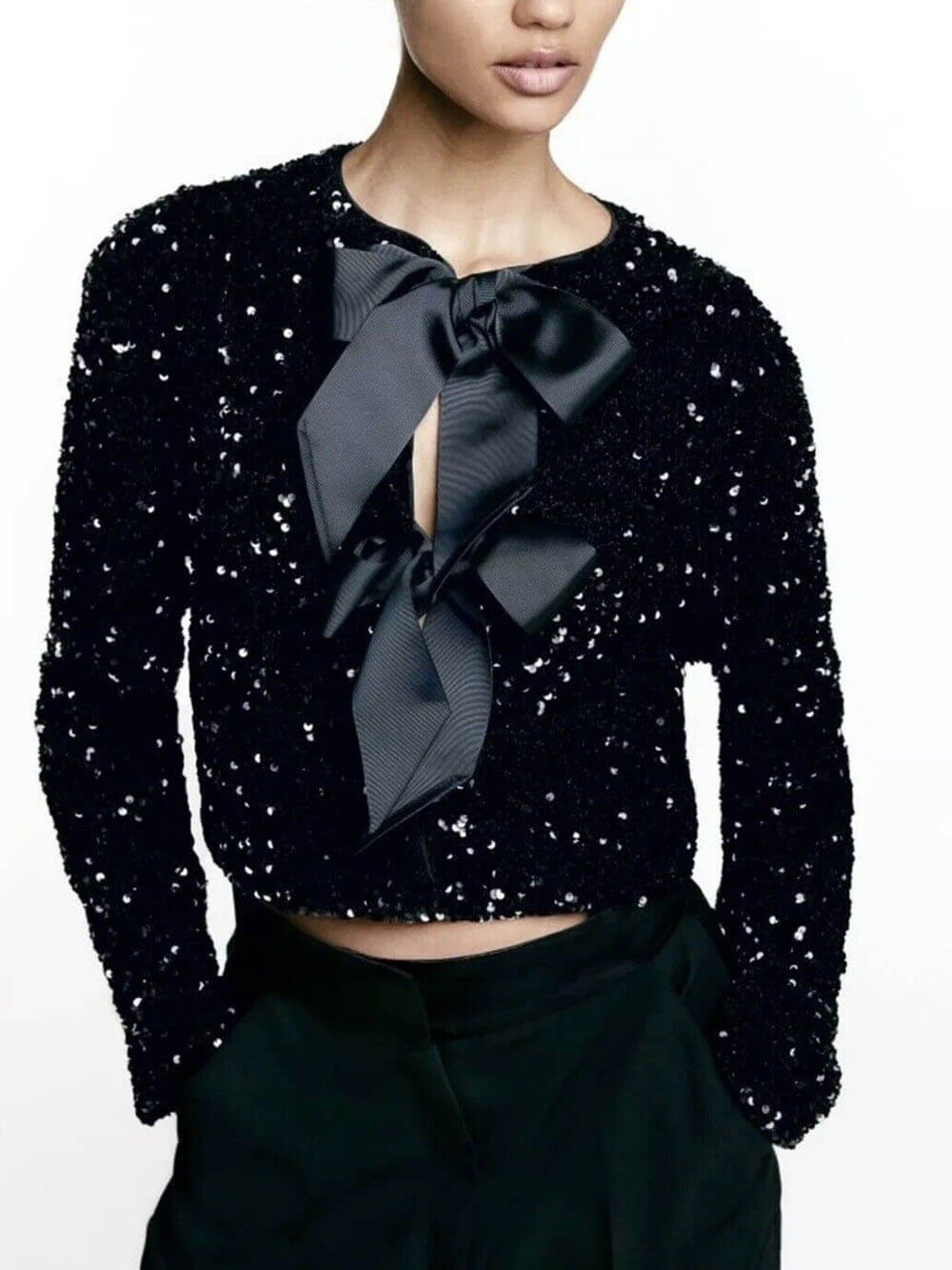 Women’s Sequined Tie-Front Jacket | Chic