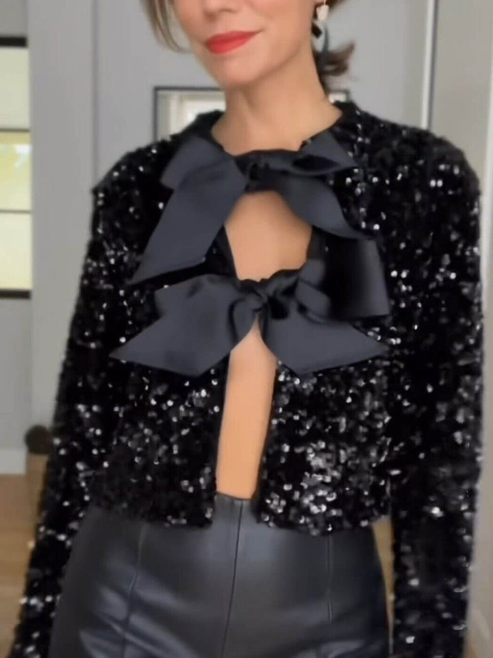 Women’s Sequined Tie-Front Jacket | Chic