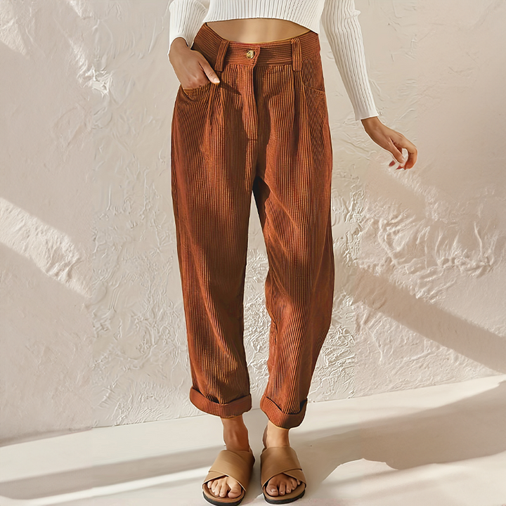 Women's high-waisted corduroy trousers | Comfort