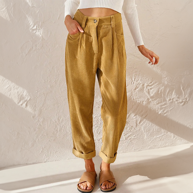 Women's high-waisted corduroy trousers | Comfort