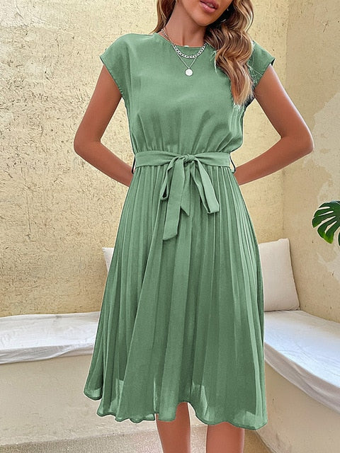 Women’s Short-Sleeve Pleated Casual Dress | Mini