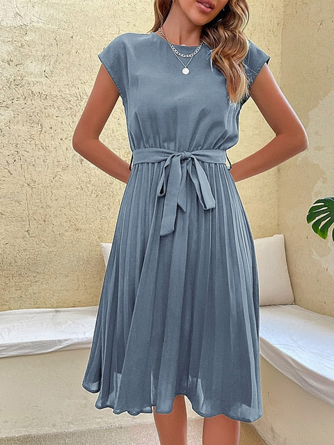 Women’s Short-Sleeve Pleated Casual Dress | Mini