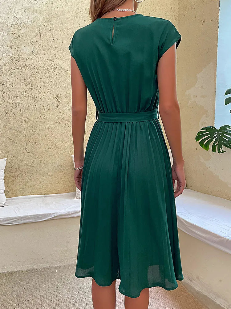 Women’s Short-Sleeve Pleated Casual Dress | Mini